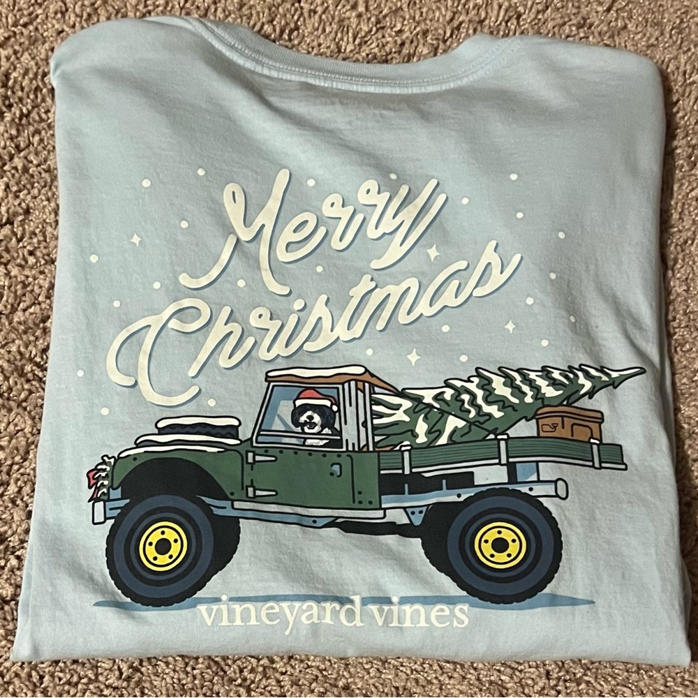 Vineyard Vines Men’s Small Merry Christmas Shirt - Light Blue long sleeve
